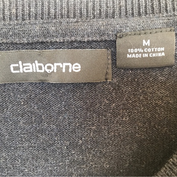 Claiborne Ladies Argyle Sweater Gray SzM Long Sleeves 100% Cotton - Picture 7 of 7